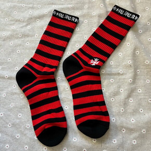 Chrome Hearts Sports Stripes Ch Logo Crew Socks